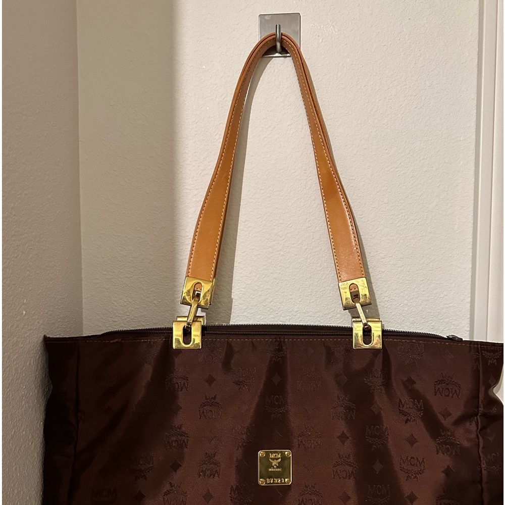 Authentic Mcm Bag | Mcm Brown Monogram Nylon Zip Tote